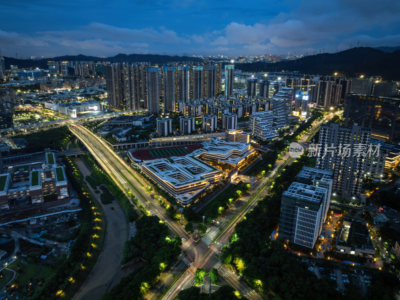 深圳光明新区CBD高新科技区蓝调高空航拍