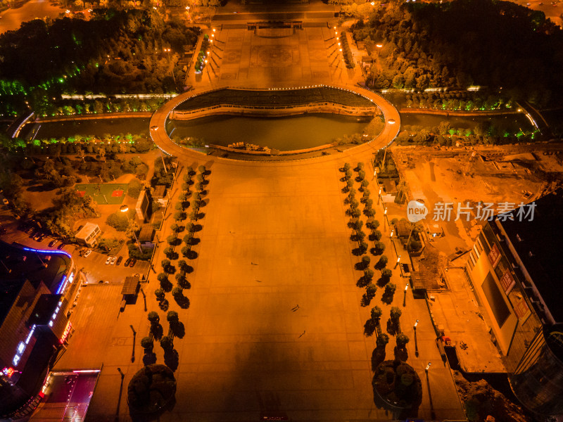 航拍湘西吉首市政府吉首世纪广场夜景