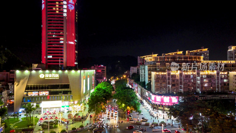 广西柳州银泰城夜景灯光航拍图