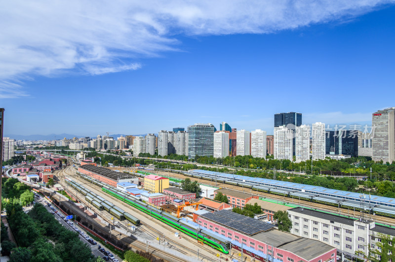 北京国贸CBD建筑群蓝天白云城市天际线