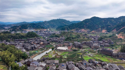 柳州三江程阳八寨景区航拍图