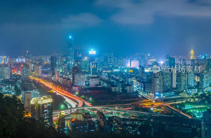 深圳笔架山顶看罗湖城市中心高楼建筑夜景