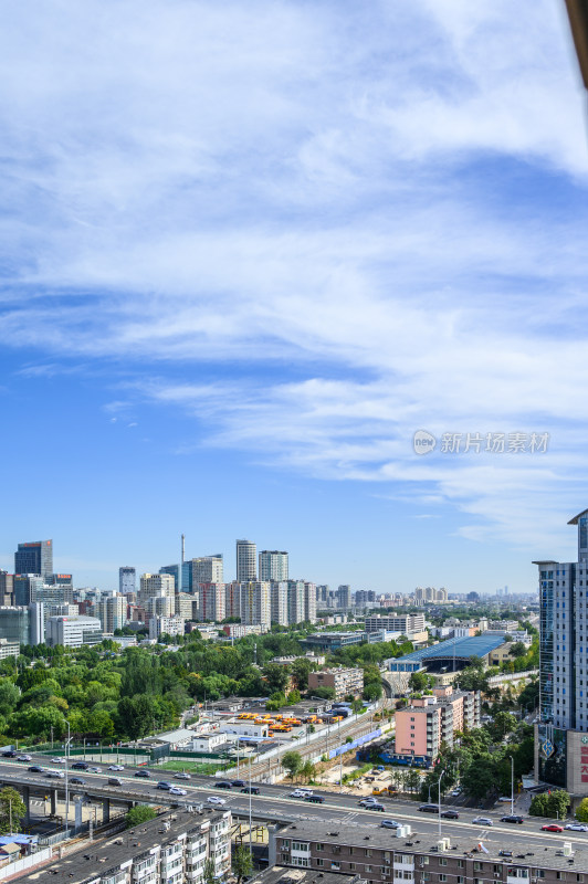 北京国贸CBD建筑群蓝天白云城市天际线