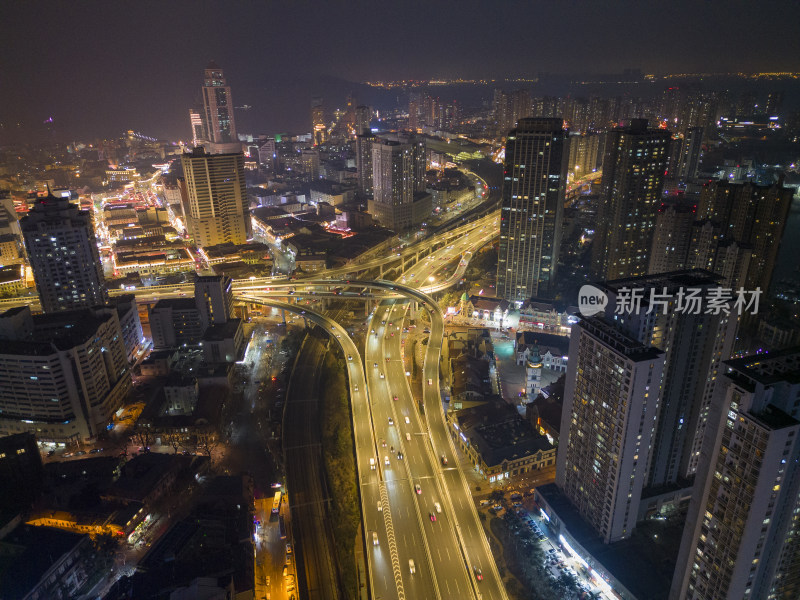 青岛立交桥夜景航拍风光