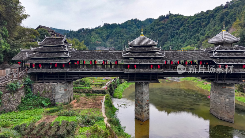 柳州三江程阳八寨景区程阳风雨桥航拍图