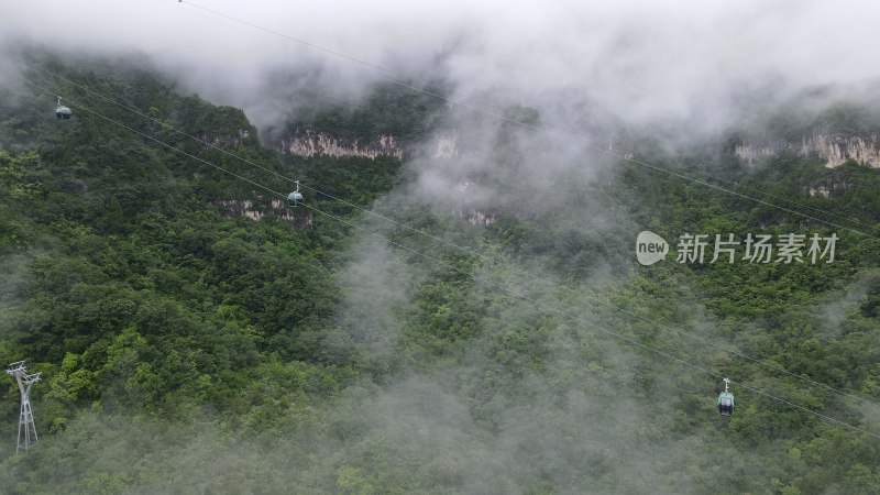 云海·山·缆车·自然·航拍·风景