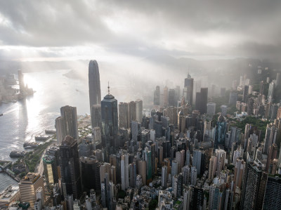 香港维多利亚港CBD中环夜景日出高空航拍