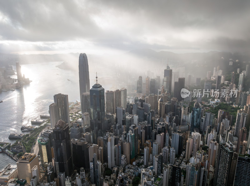 香港维多利亚港CBD中环夜景日出高空航拍