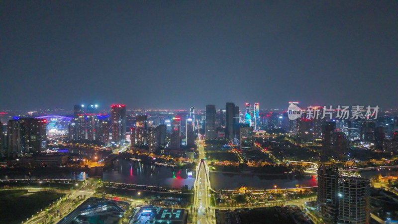 航拍四川成都天府新城成都金融城夜景