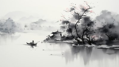 中国风意境水墨山水画