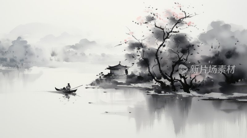 中国风意境水墨山水画