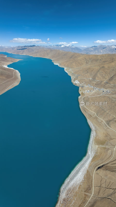 西藏山南羊卓雍措圣湖神湖蓝色高空航拍