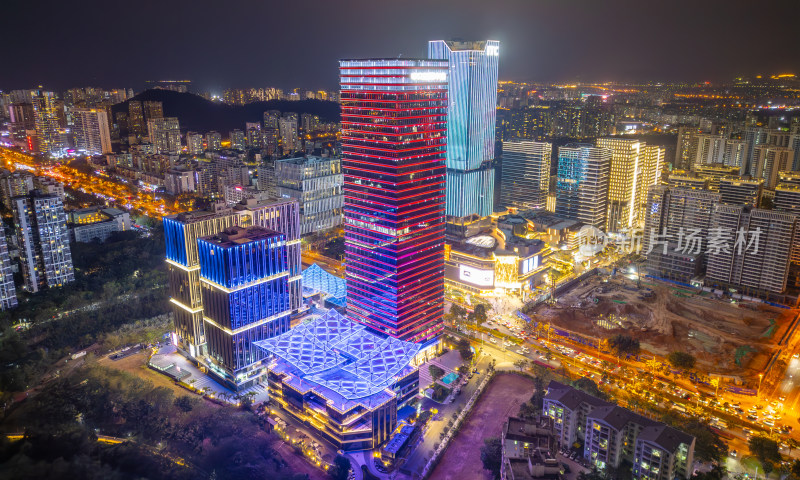 海南三亚迎宾路日落晚霞璀璨自贸港城市夜景