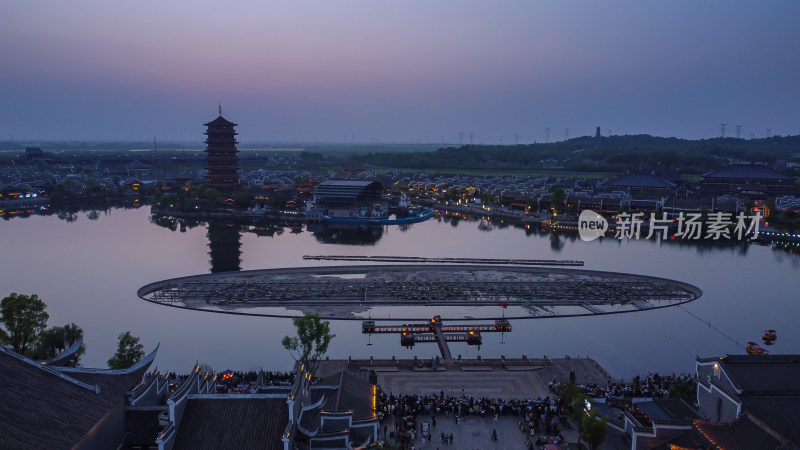 航拍蓝调时刻长沙铜官窑景区夜景