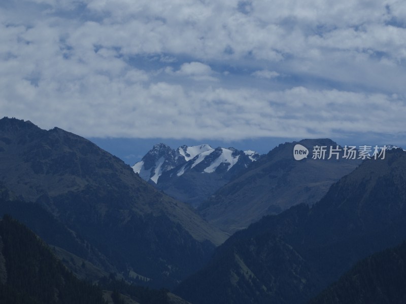 新疆天山天池夏季雪山湖面