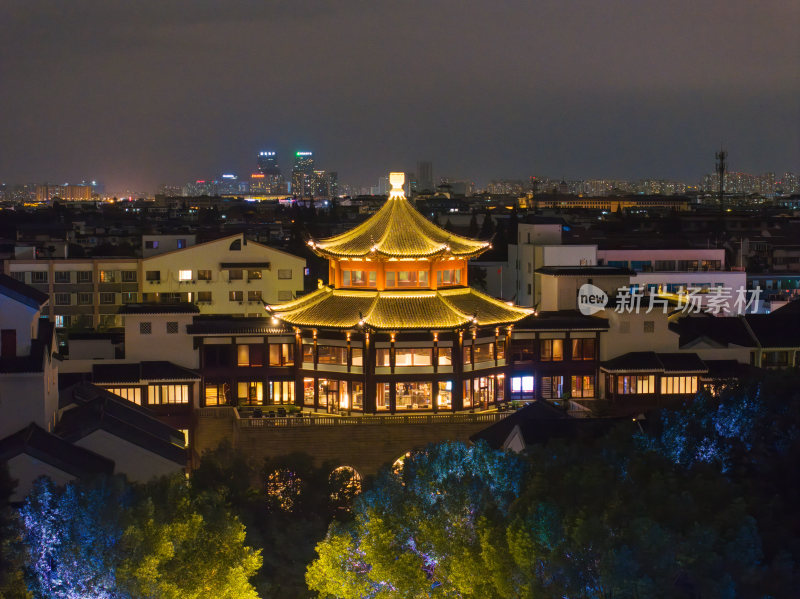 航拍苏州盘门景区中秋灯会夜景