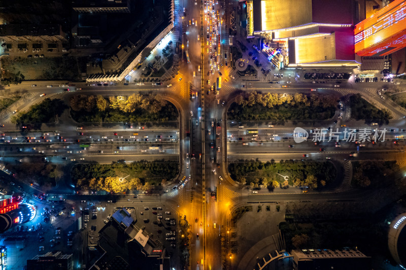 西安城市夜景交通航拍图