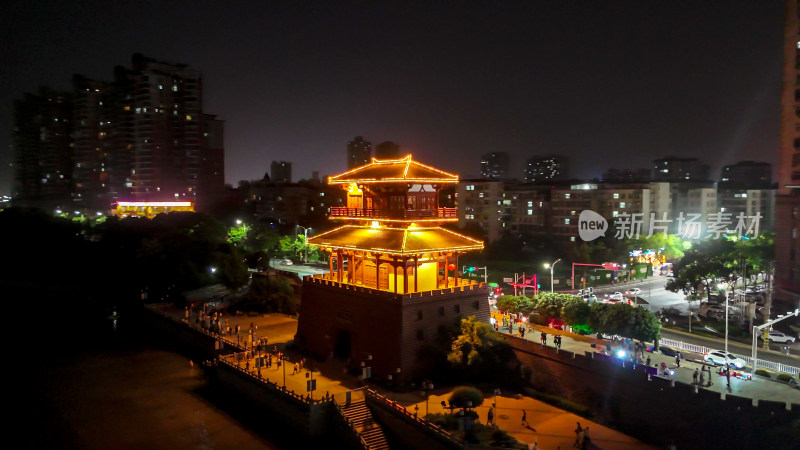 航拍湖北鄂州武昌门夜景灯光