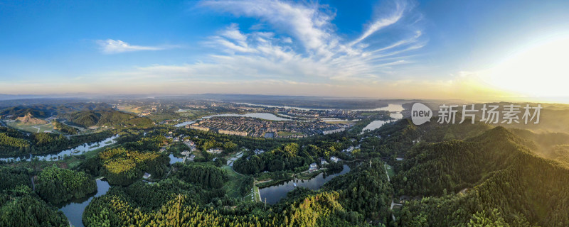 山川丘陵美丽乡村航拍全景图