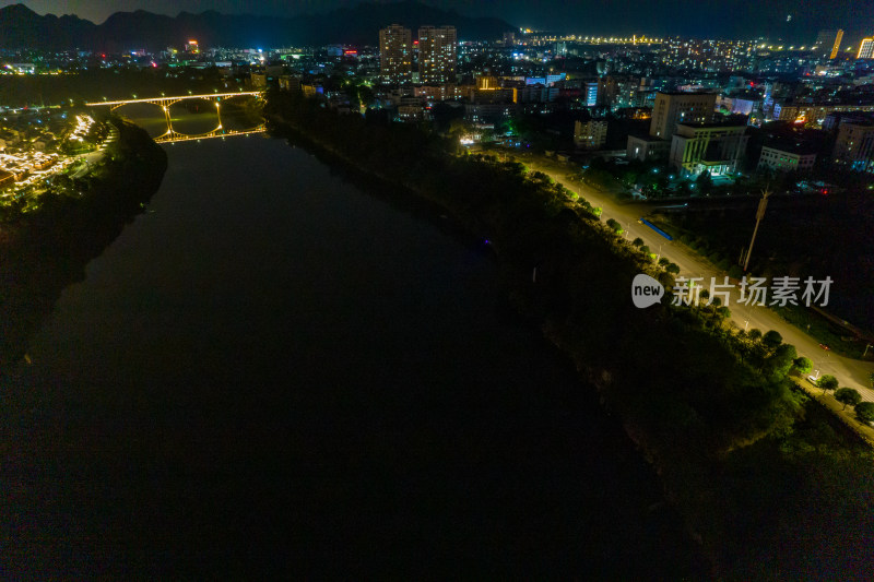 崇左太平府太平古城夜景灯光航拍