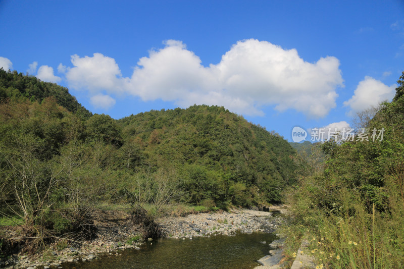 蓝天白云美丽高山森林