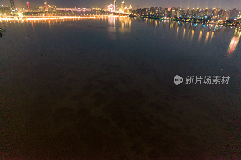 江西南昌赣江两岸夜景灯光航拍图