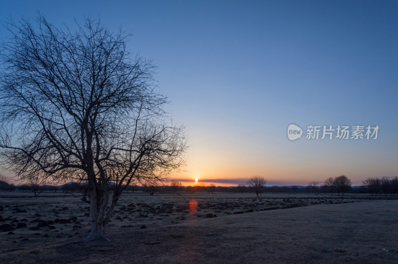 内蒙古呼伦贝尔额尔古纳湿地公园日落夕阳