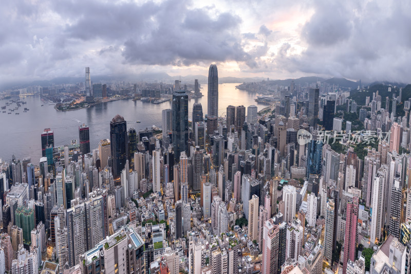 香港维多利亚港CBD中环夜景日出高空航拍