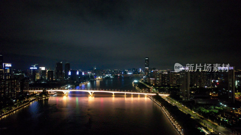 广州城市夜景灯光珠江两岸航拍图