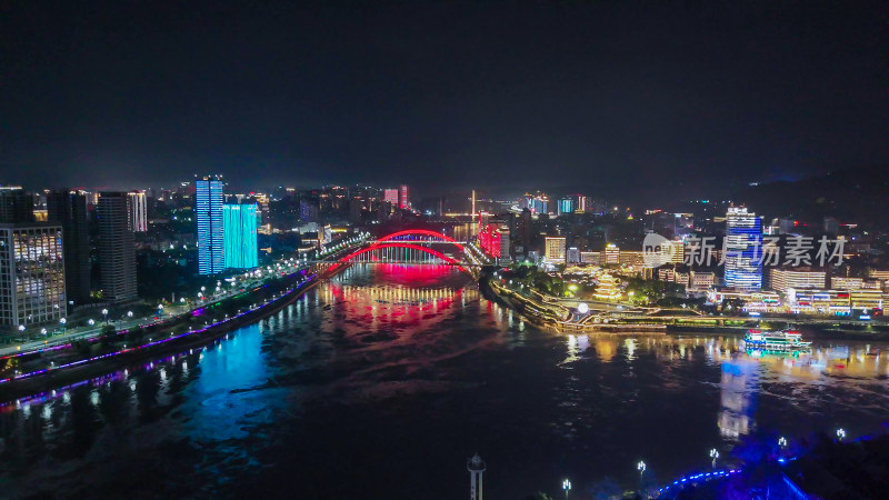 航拍四川宜宾金沙江戎州大桥夜景