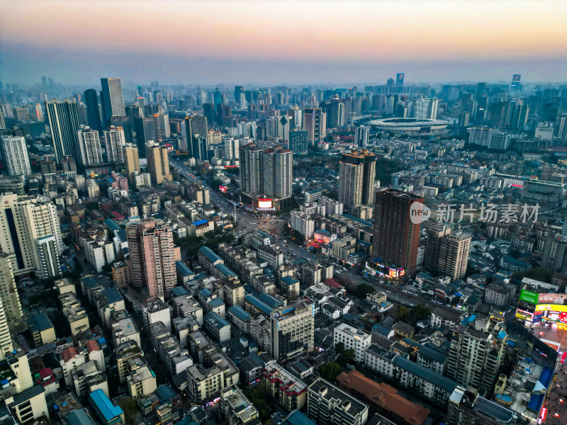 长沙五一广场步行街夜景航拍