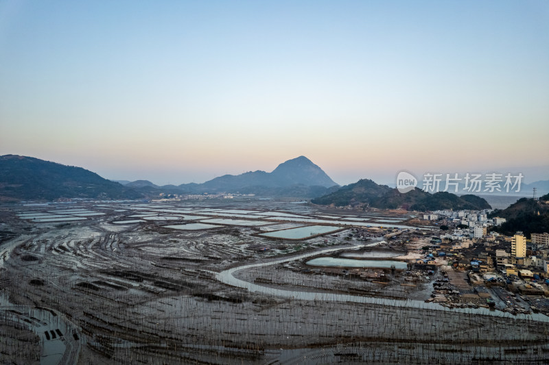 福建霞浦海岛海边滩涂日落晚霞自然风光