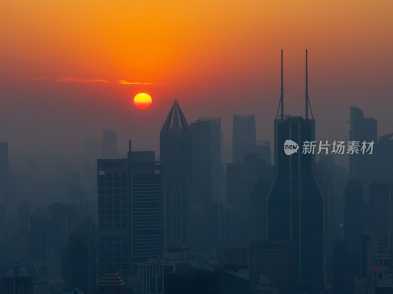 上海浦西高楼大厦日落航拍