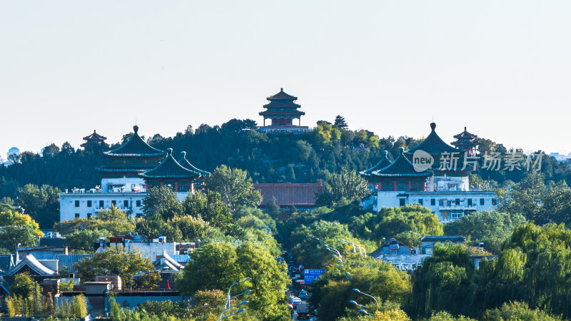 北京景山公园古建筑全景鸟瞰