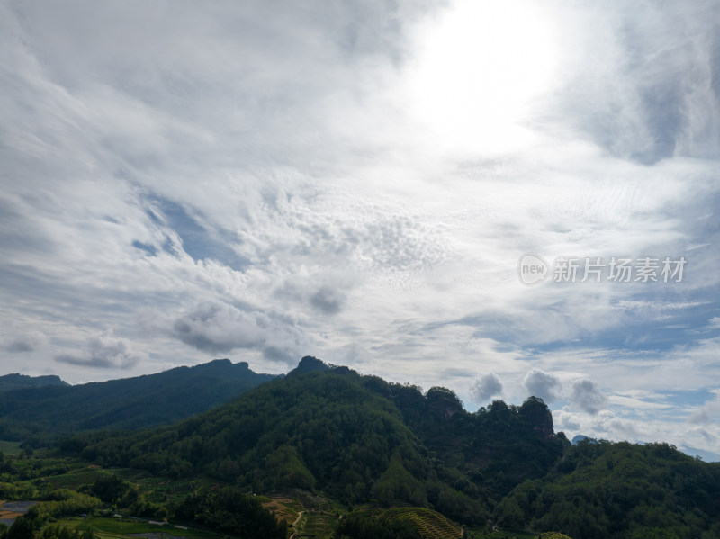 航拍武夷山绿色农田与茶园