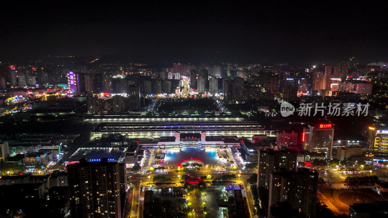 江西九江火车站夜景灯光航拍图