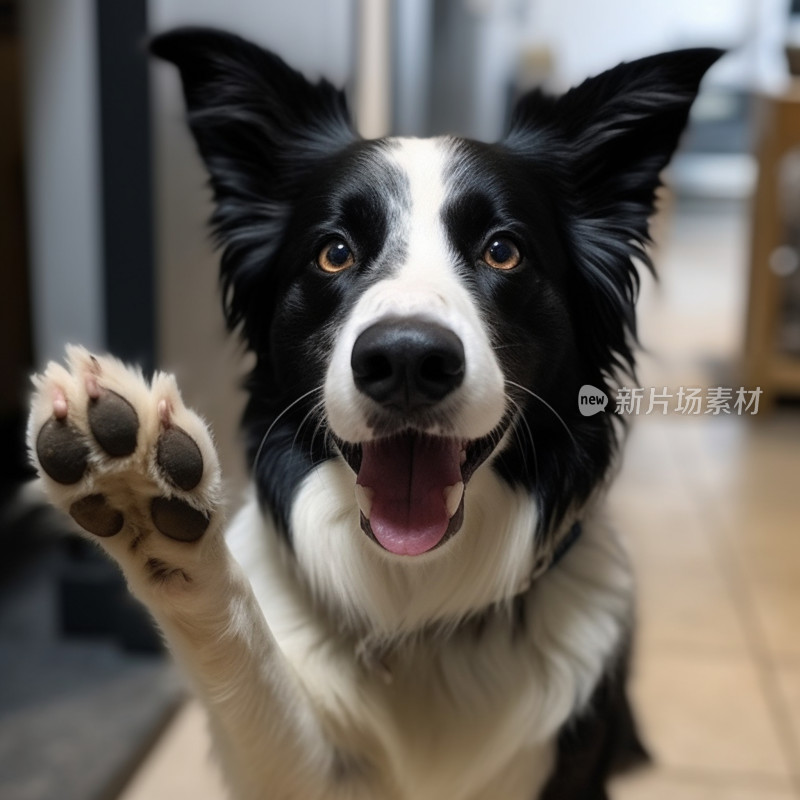 伸出爪子的可爱边牧犬