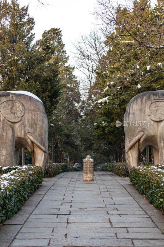 南京明孝陵石象路神道雪景