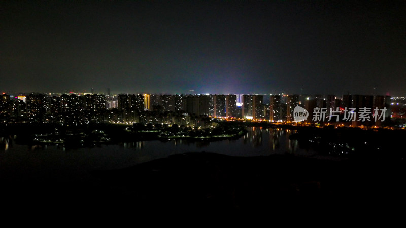 航拍湖北鄂州洋澜湖夜景