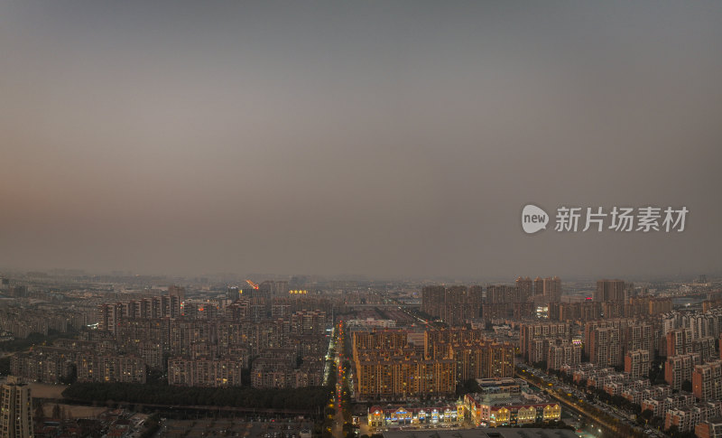 航拍昆山中心城区日落风光大景