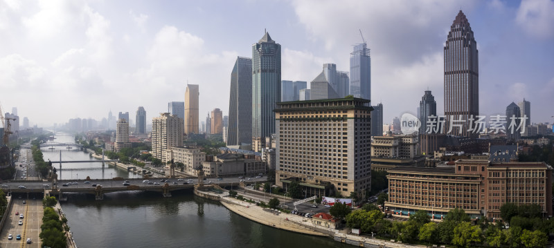 天津海河风景大光明桥城市风光航拍