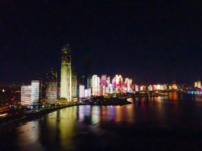 青岛第三海水浴场城市夜景灯光秀风光