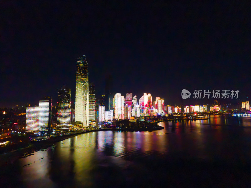 青岛第三海水浴场城市夜景灯光秀风光