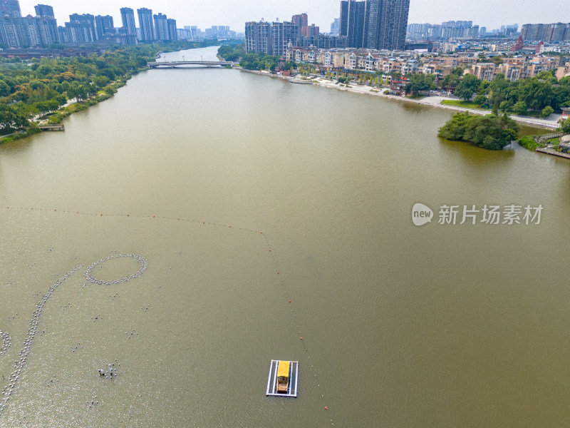 眉山远景楼河流周边风景航拍图