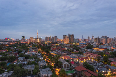 天津五大道文化旅游景区城市建筑夜景航拍