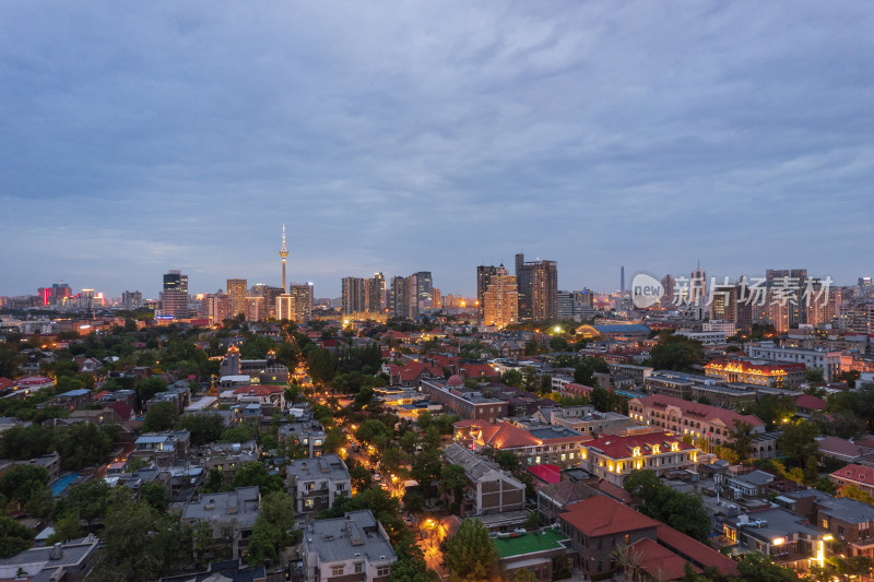 天津五大道文化旅游景区城市建筑夜景航拍