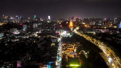 湖北武汉户部巷黄鹤楼夜景航拍图