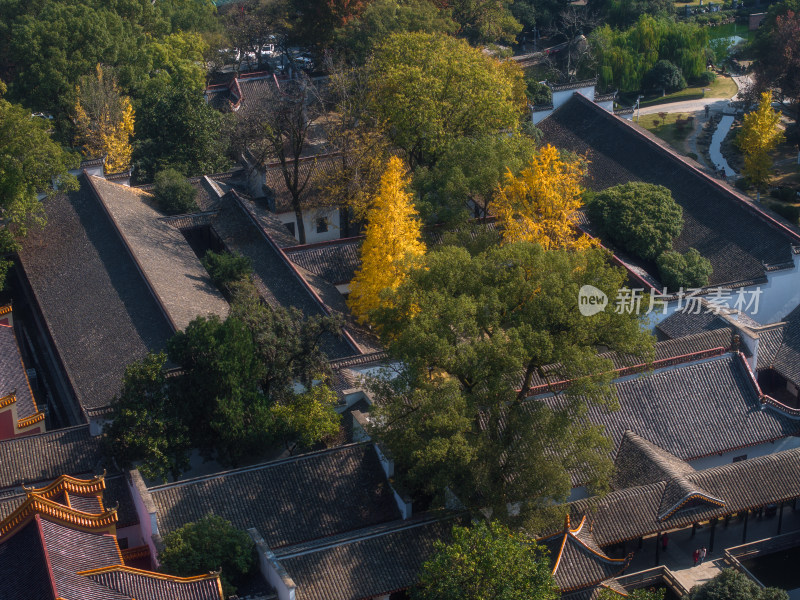 湖南长沙岳麓书院航拍鸟瞰秋景