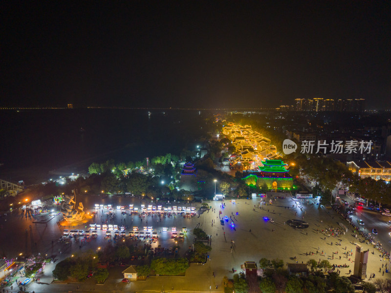 湖南岳阳巴陵广场夜景航拍