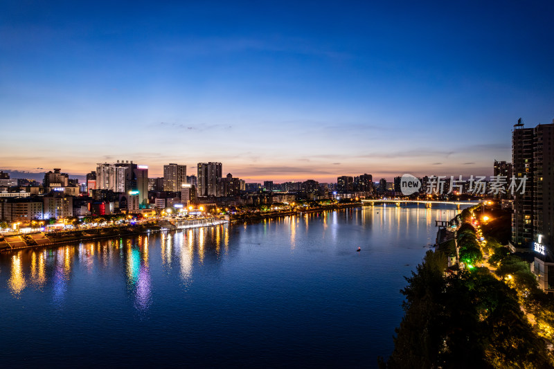 湖南衡阳湘江风光带夏天航拍夜景